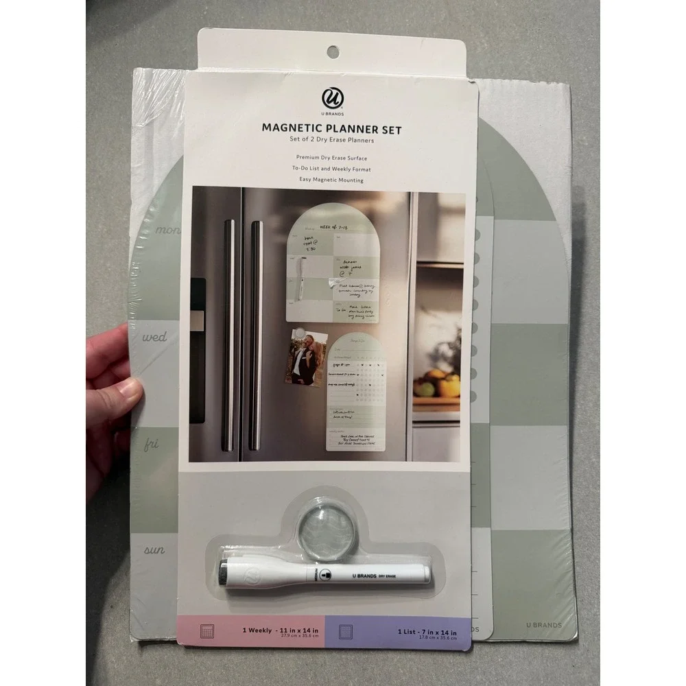 U Brands Magnetic Planner Set 2 Dry Erase Boards Weekly & List Sage Green NWT